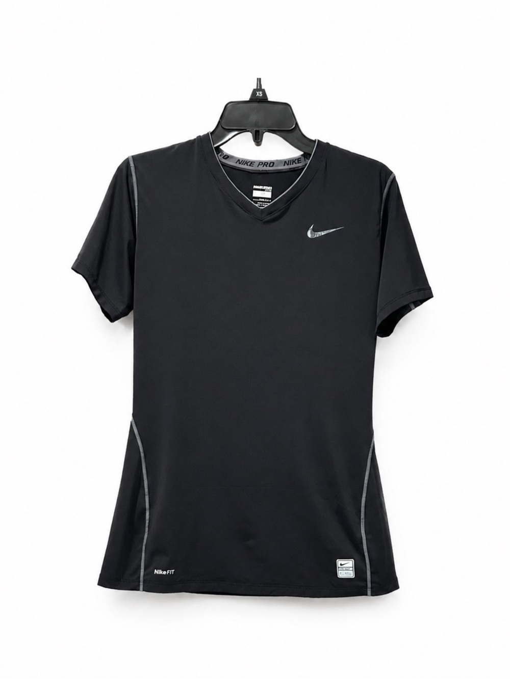 Nike Pro Fitted V Neck Compression T Shirt Mens Black Pro Swoosh Training Large